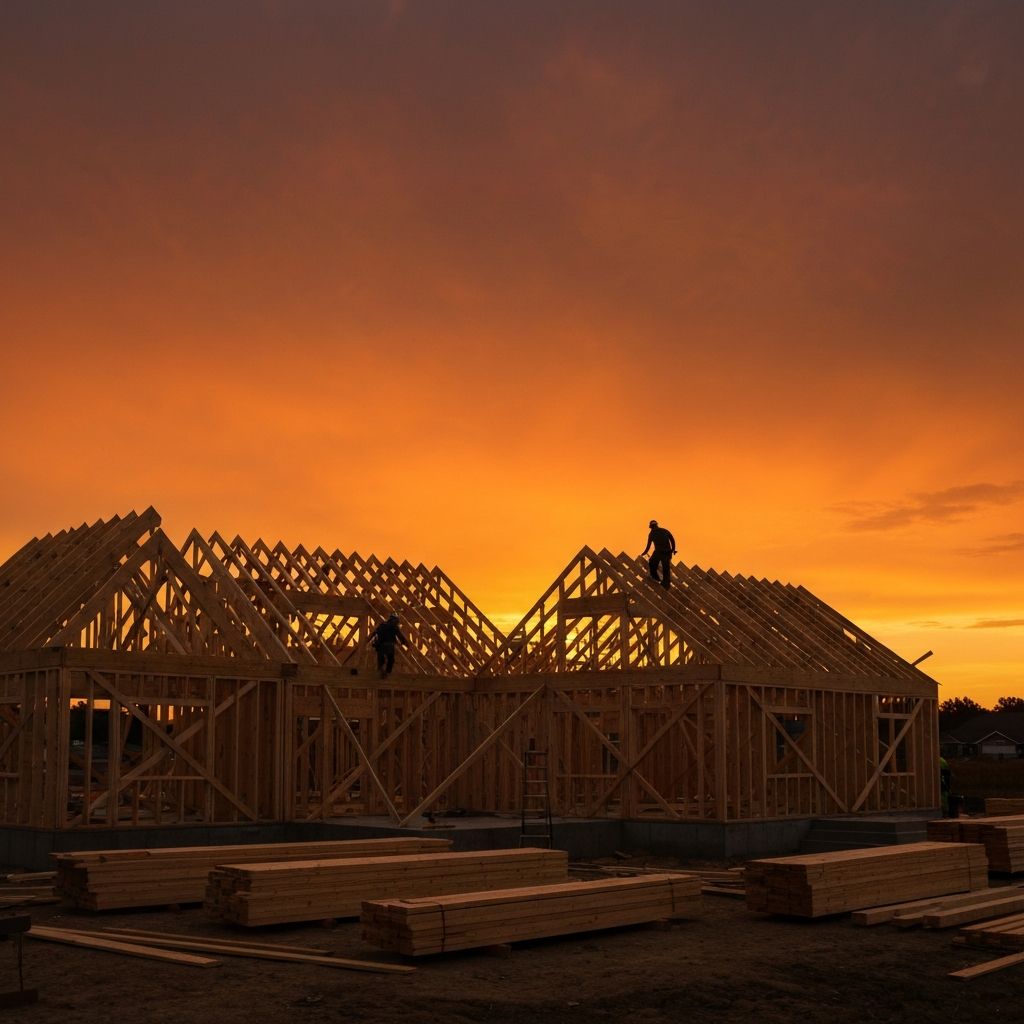 Construction framing at sunset
